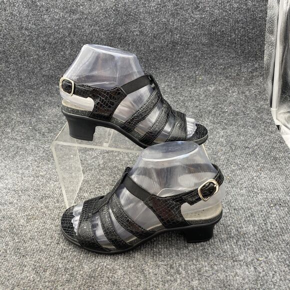 SAS Allegro Comfort Sandal Size 6 M | Black Croc Leather Strappy Heel Shoe - Picture 12 of 14